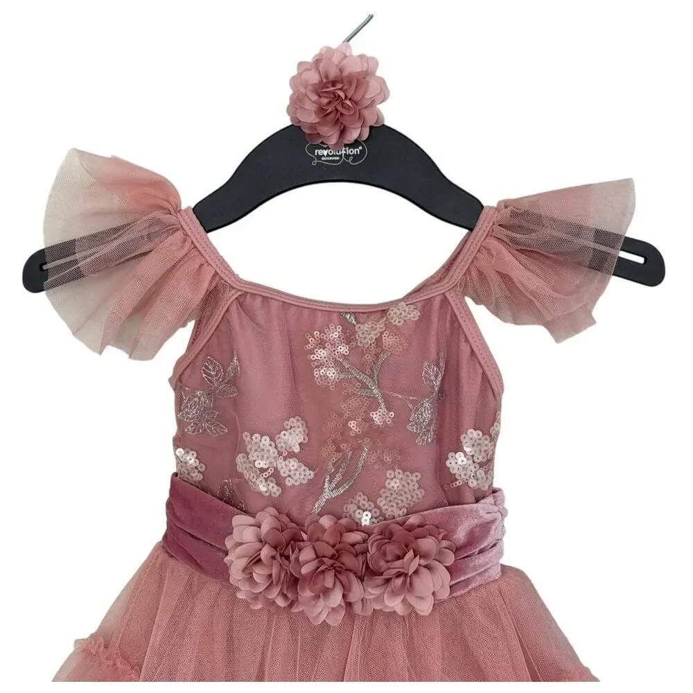 REVOLUTION DANCE Making Memories Pink Sequin Velvet Floral Ballet Costume XSC